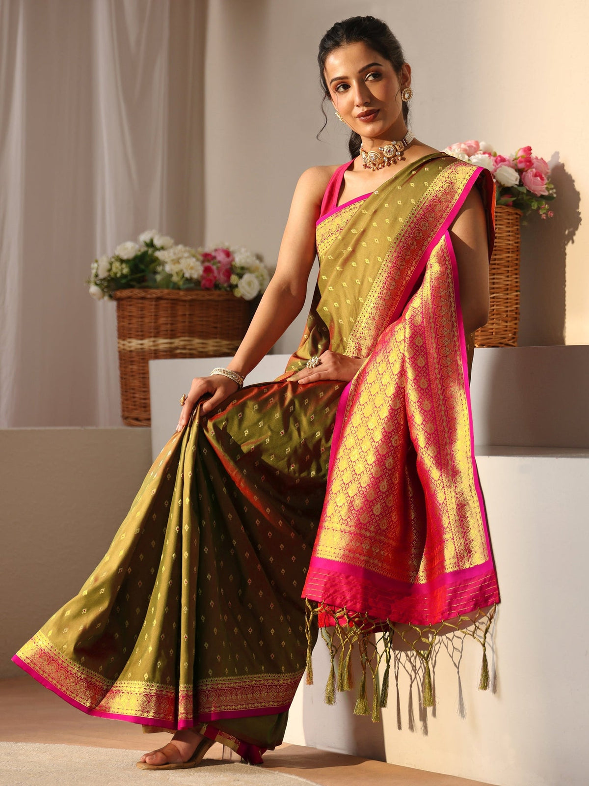 Libas Green Kanjeevaram Silk Blend Saree S45