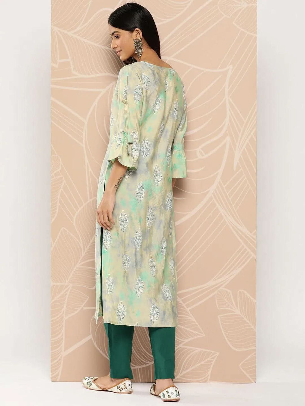 Gerua Green Printed Silk Straight Kurta
