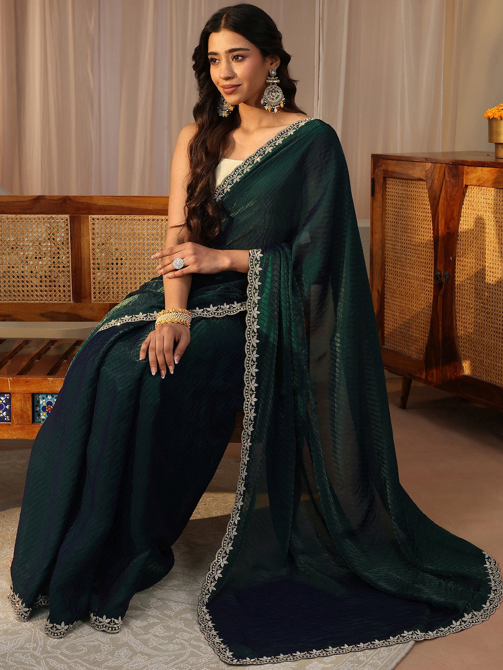 Libas Green Printed Tissue Saree