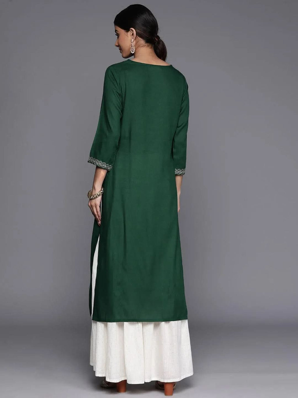 Gerua Green Yoke Design Rayon Straight Kurta