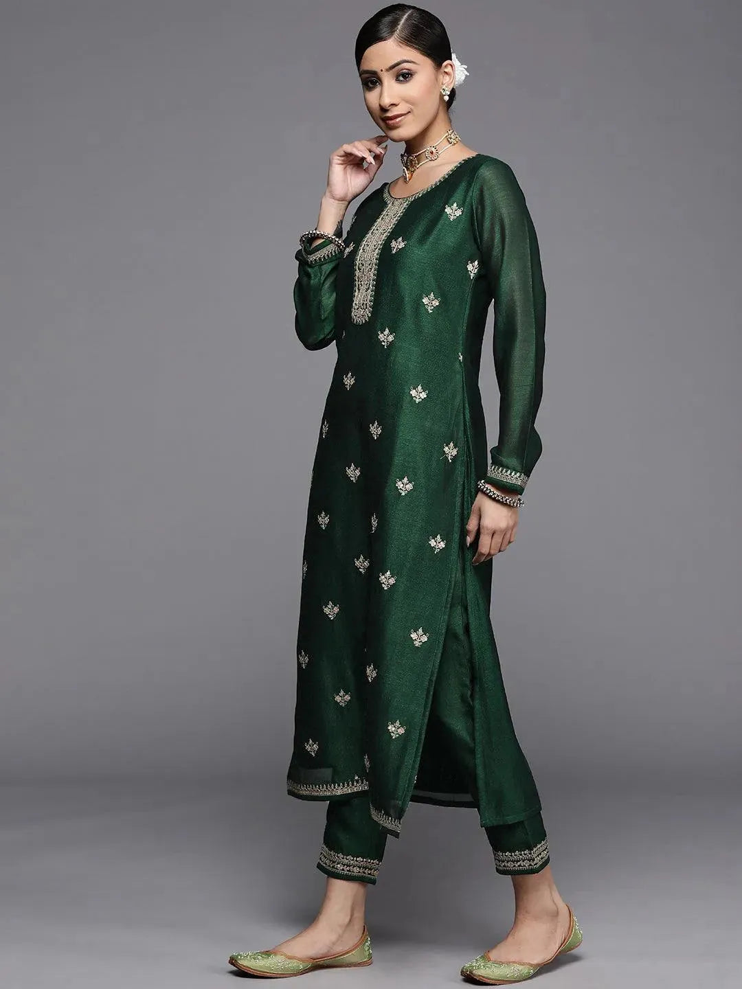 Gerua Green Yoke Design Silk Kurta
