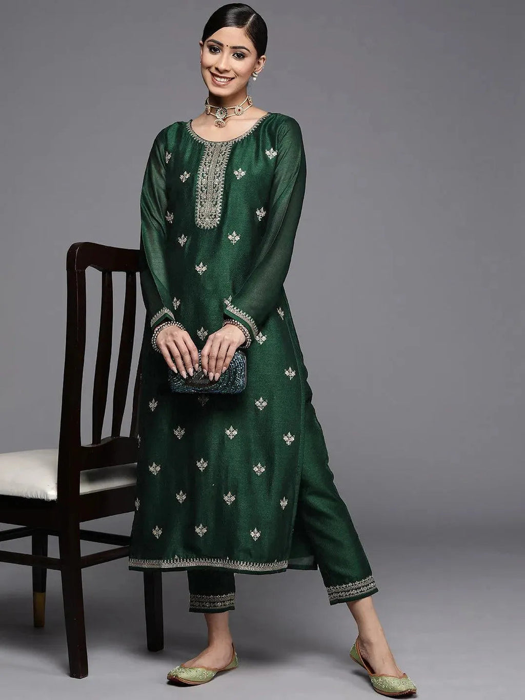 Gerua Green Yoke Design Silk Kurta