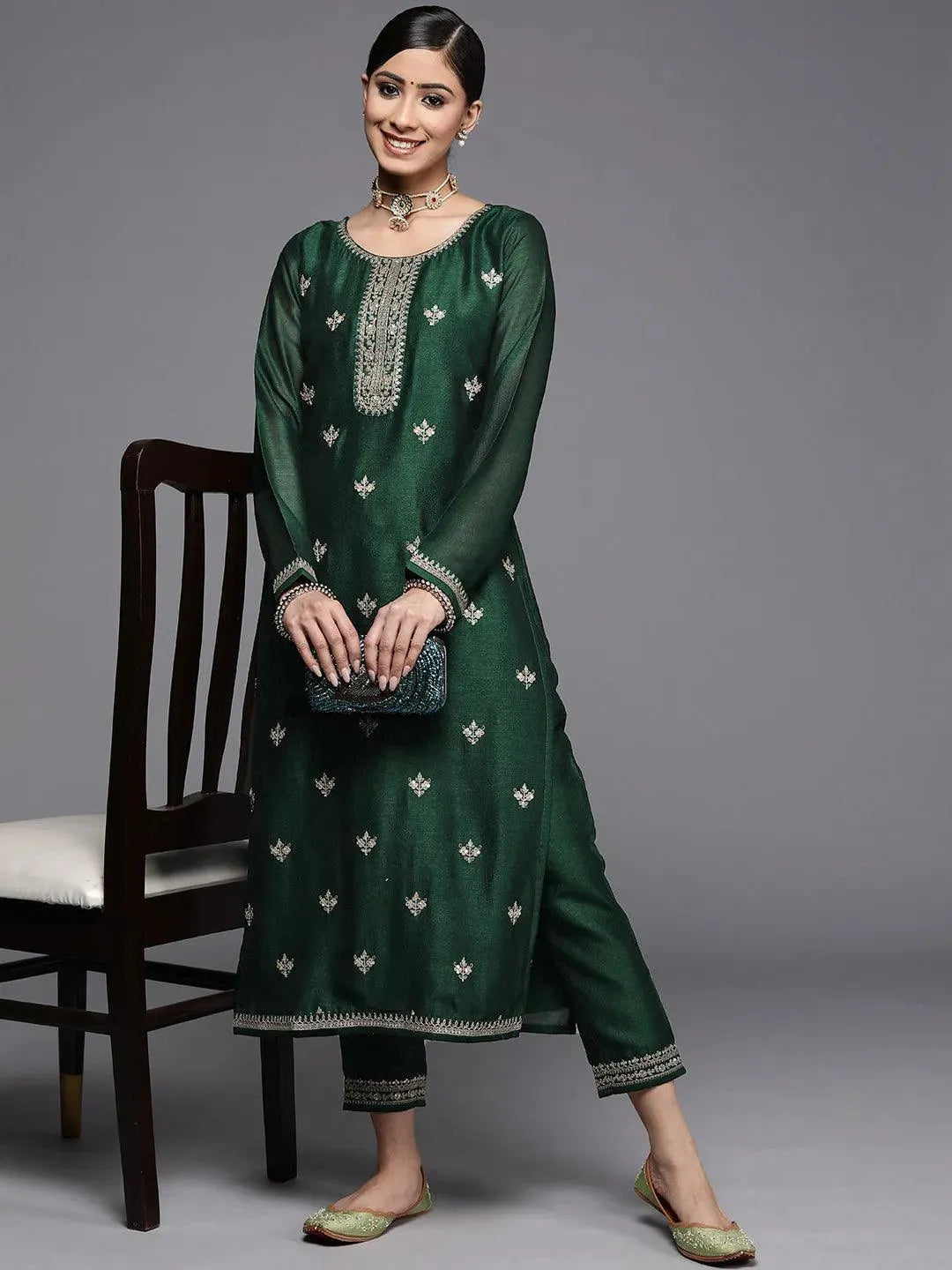 Gerua Green Yoke Design Silk Kurta