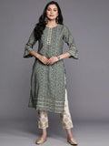 Gerua Grey Printed Silk Straight Kurta