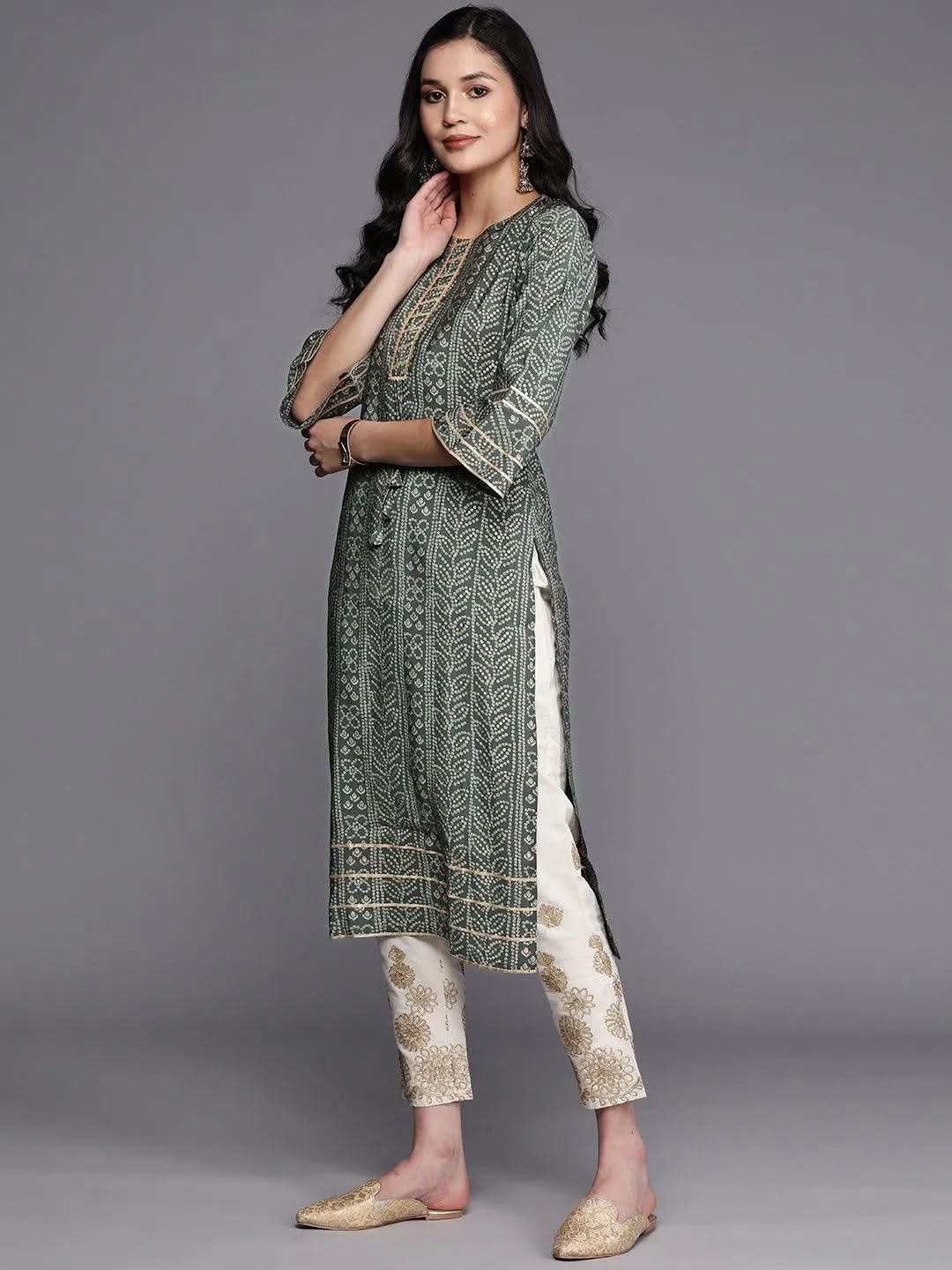 Gerua Grey Printed Silk Straight Kurta