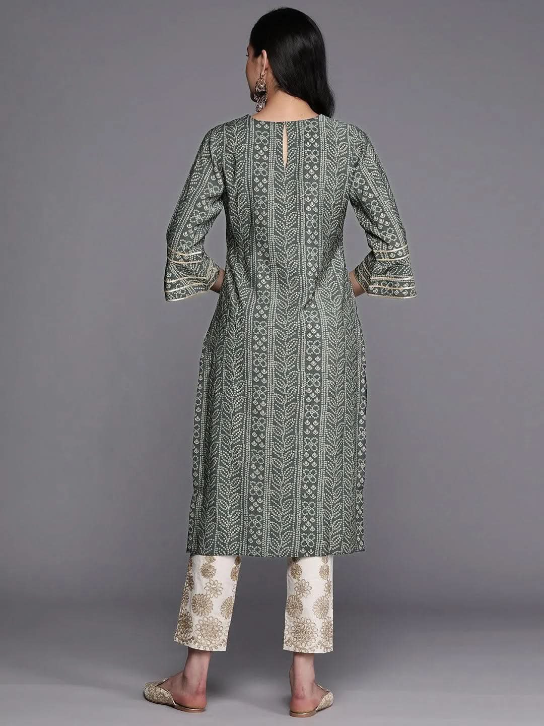 Gerua Grey Printed Silk Straight Kurta
