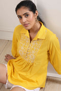 Yellow Cotton Yoke Embroidered Kurti K60
