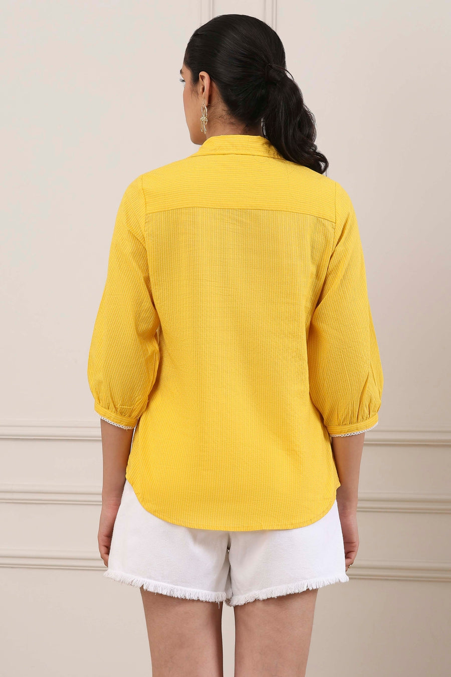 Yellow Cotton Yoke Embroidered Kurti K60