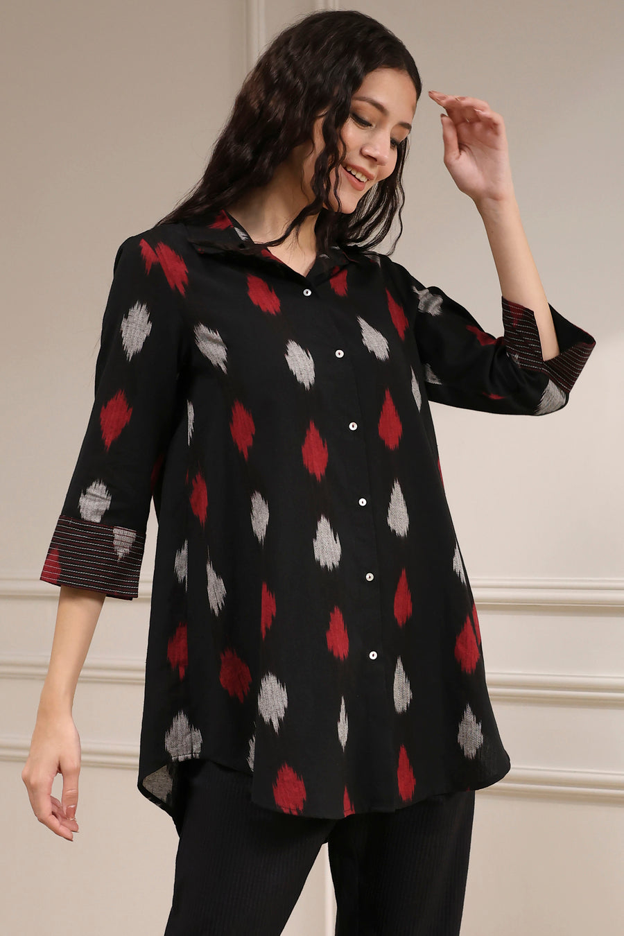 Black Cotton Straight Yarndyed Short Kurta K60