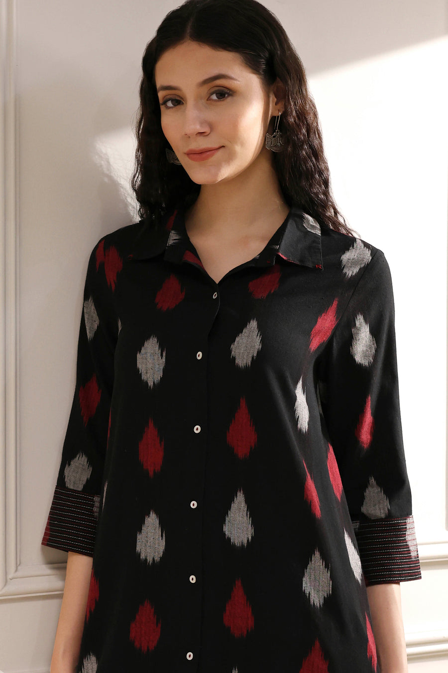 Black Cotton Straight Yarndyed Short Kurta K60