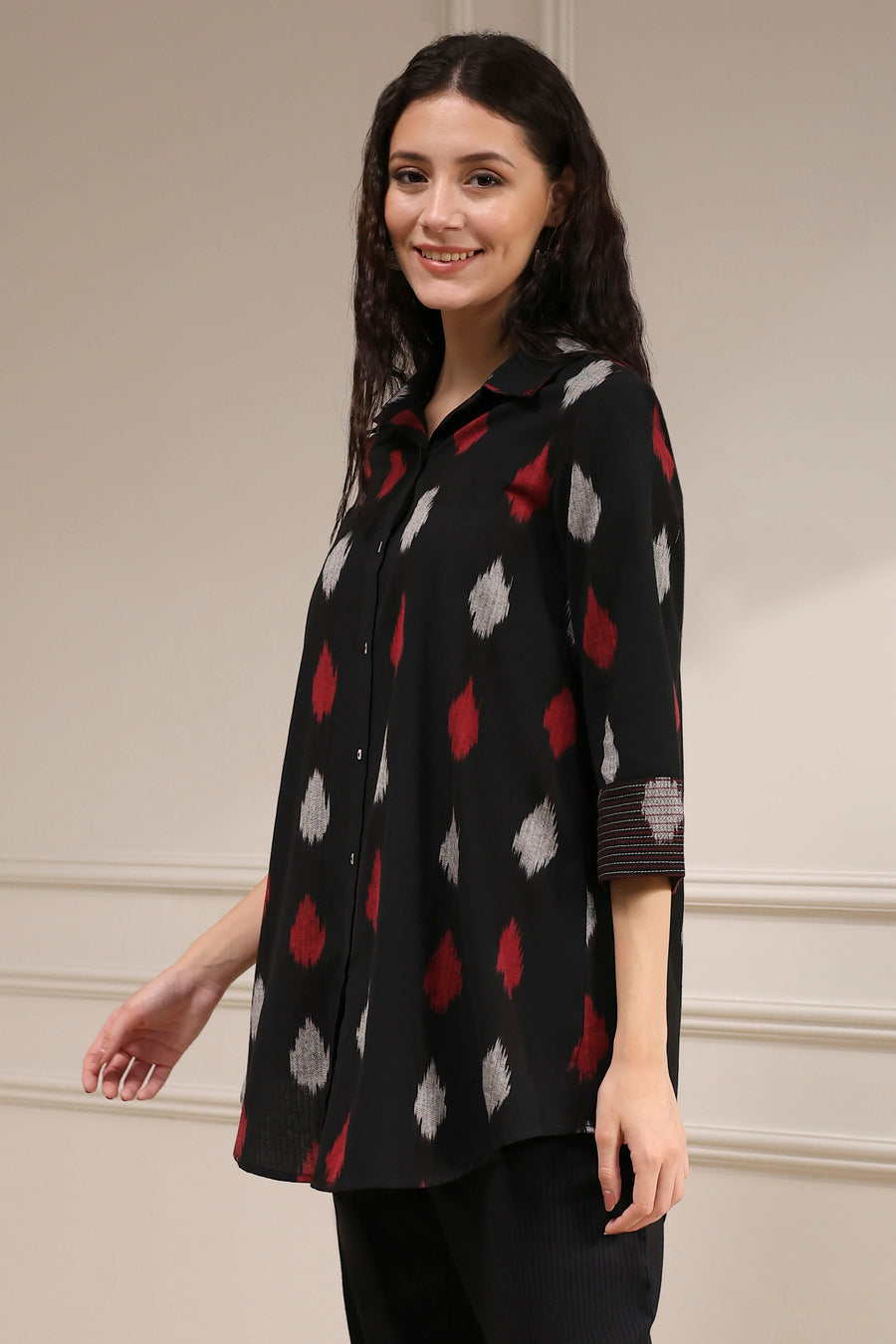Black Cotton Straight Yarndyed Short Kurta K60