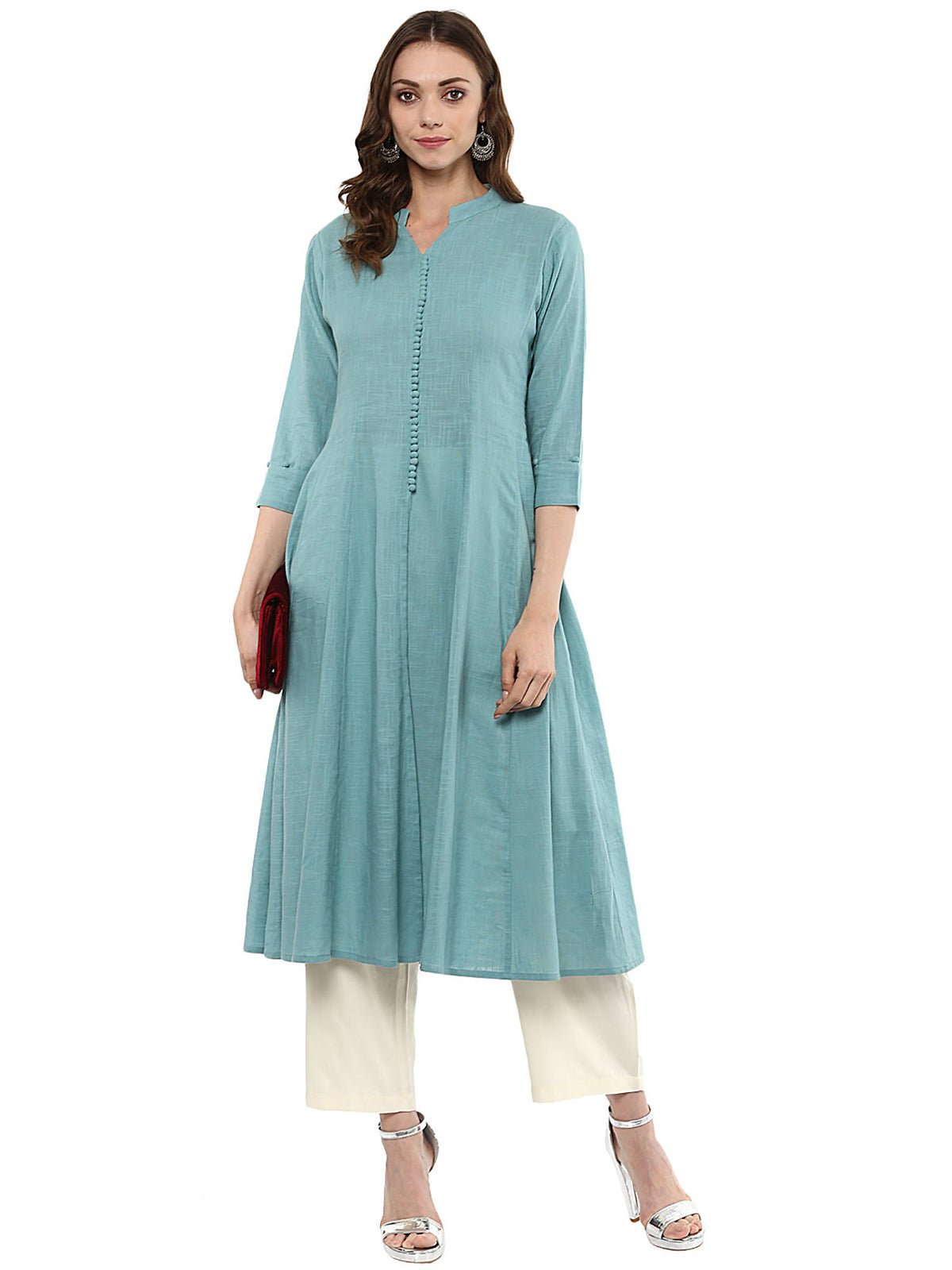 Sage Blue Anarkali Kurta | FY93 - view 2