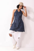 Indigo Cotton Floral Halter Tie-Up Kurti K60