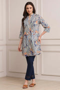Blue Cotton Printed Straight Short Kurta K60