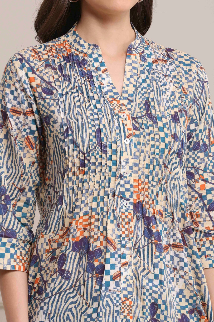 Blue Cotton Printed Straight Short Kurta K60