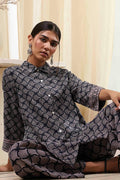 Black Printed Shirt-Style Straight Co-ord Set CO87