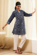 Indigo Cotton Floral Straight Short Kurta K60