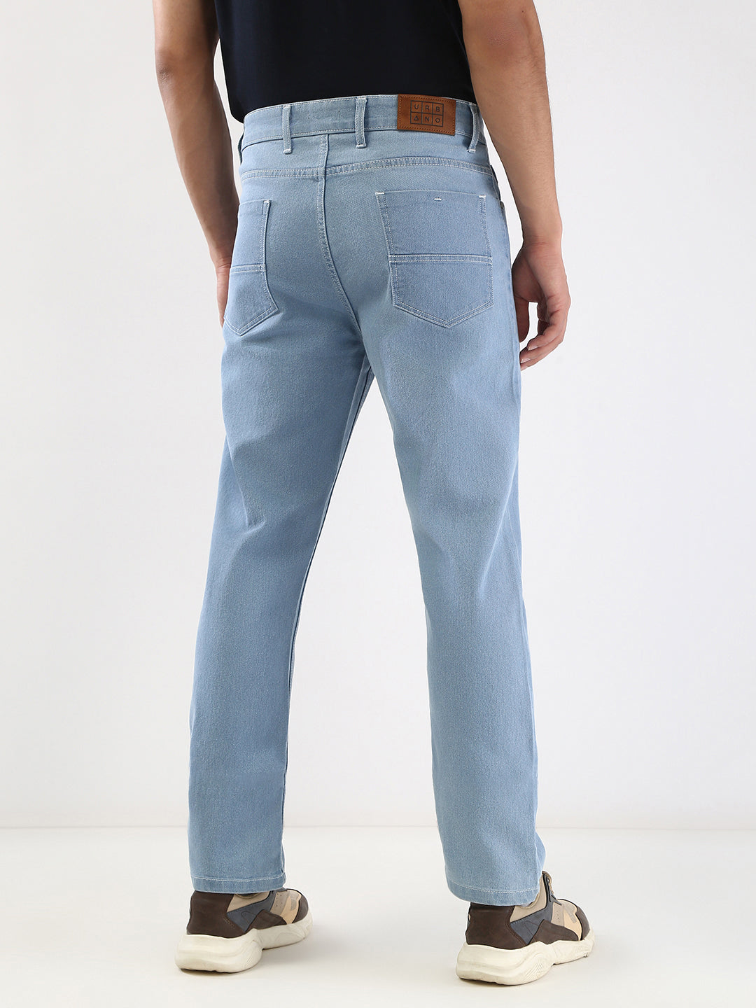 Men's Ice Blue Straight Fit Washed Jeans Stretchable