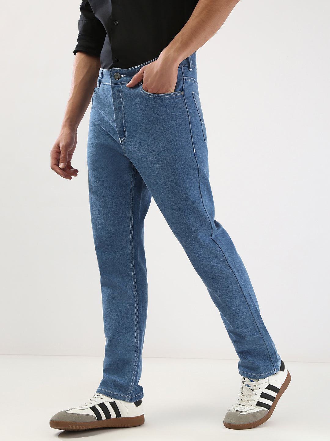 Men's Light Blue Straight Fit Washed Jeans Stretchable