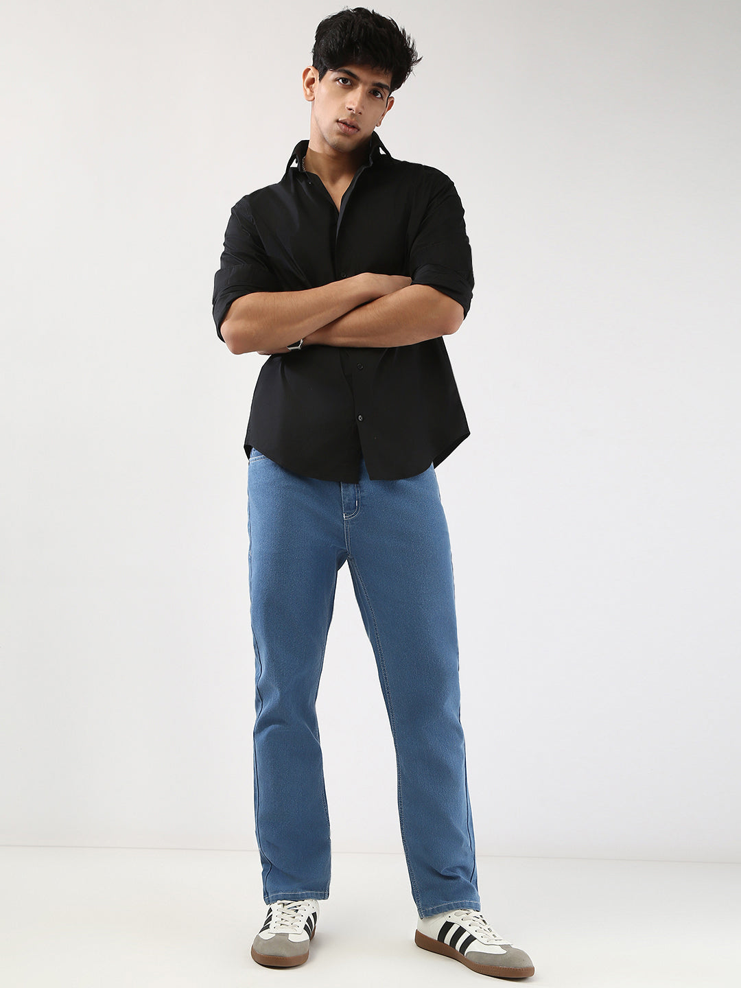Men's Light Blue Straight Fit Washed Jeans Stretchable