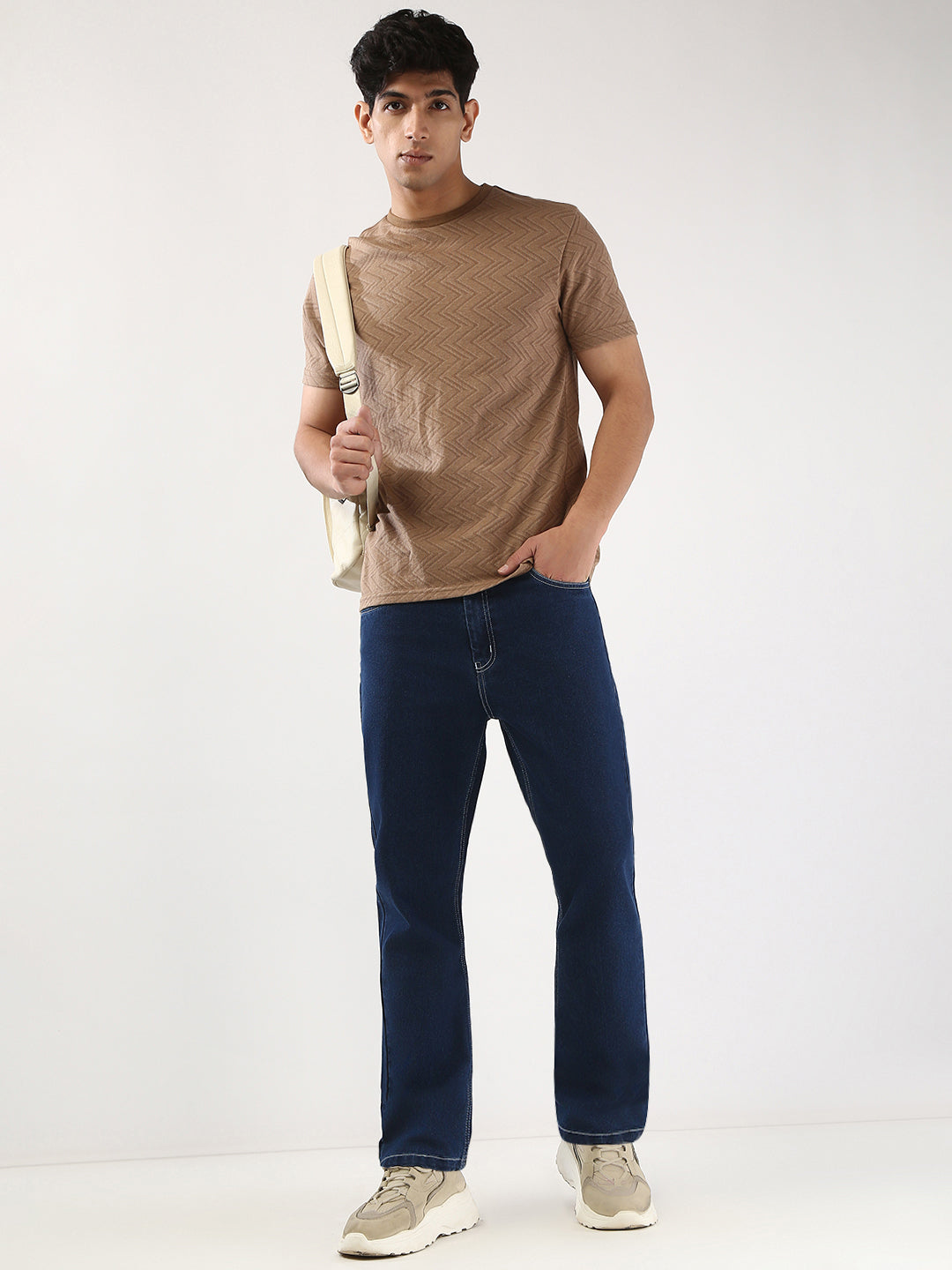 Men's Blue Straight Fit Washed Jeans Stretchable
