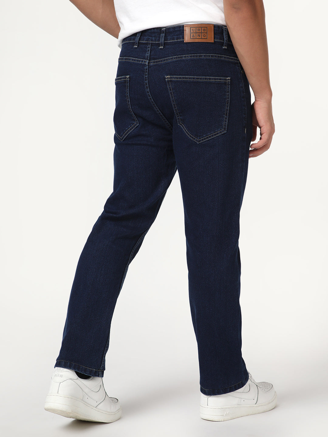 Men's Blue Straight Fit Raw Washed Denim Jeans Stretchable