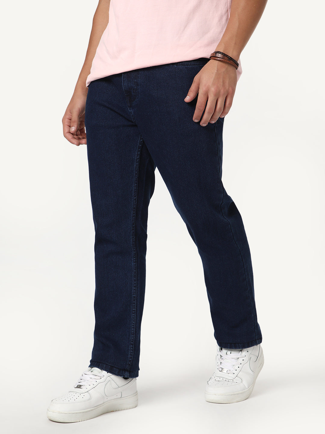 Men's Blue Straight Fit Raw Washed Denim Jeans Stretchable