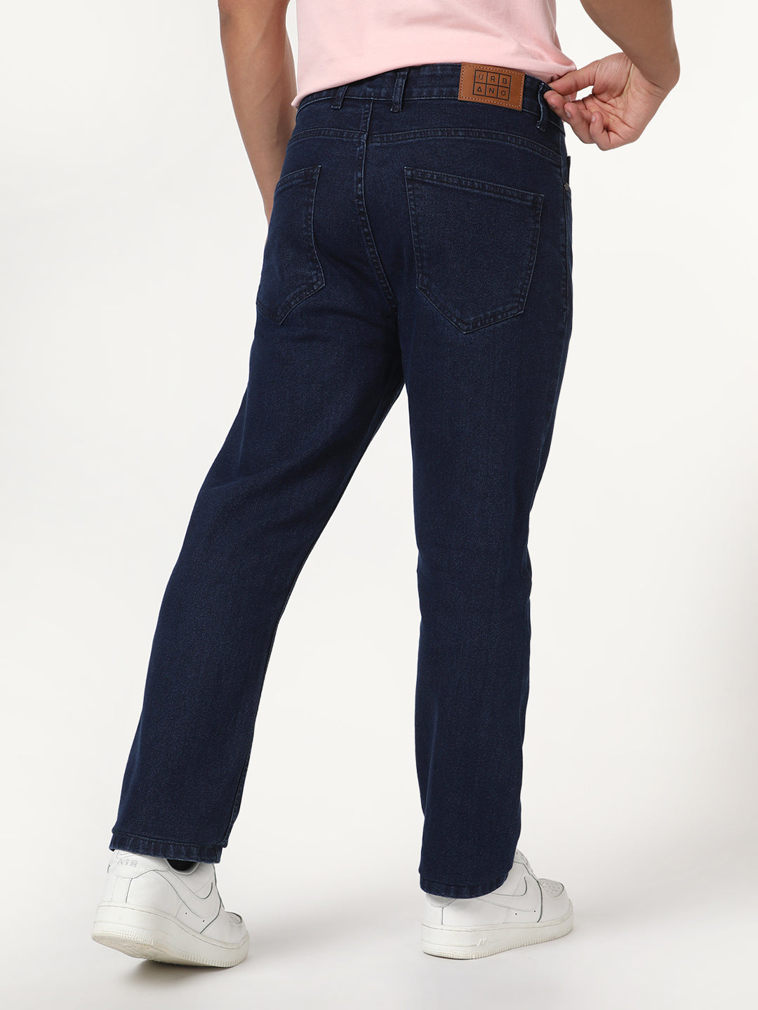 Men's Blue Straight Fit Raw Washed Denim Jeans Stretchable