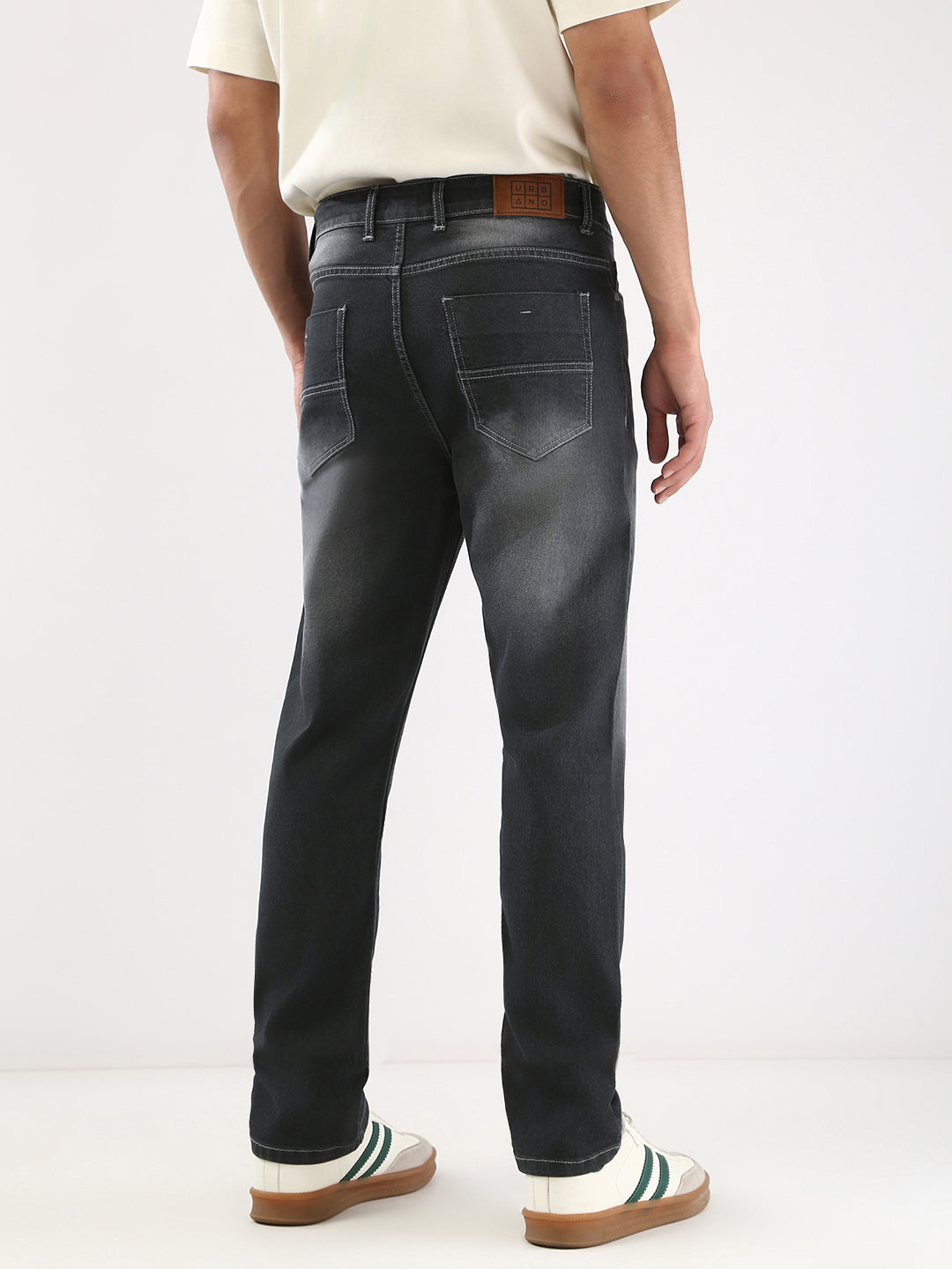Men's Dark Grey Straight Fit Washed Jeans Stretchable