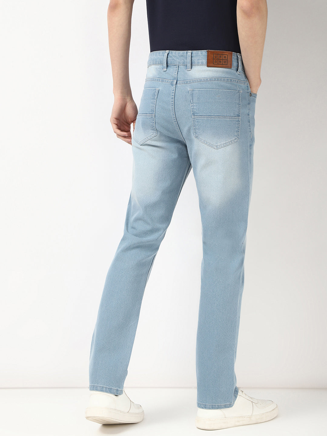 Men's Ice Blue Straight Fit Washed Jeans Stretchable