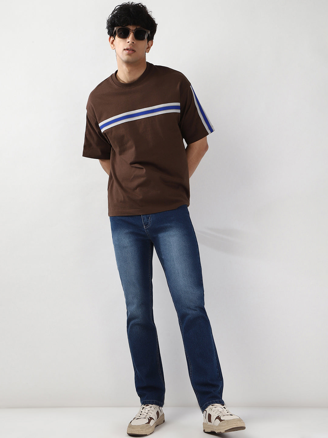 Men's Blue Straight Fit Washed Jeans Stretchable