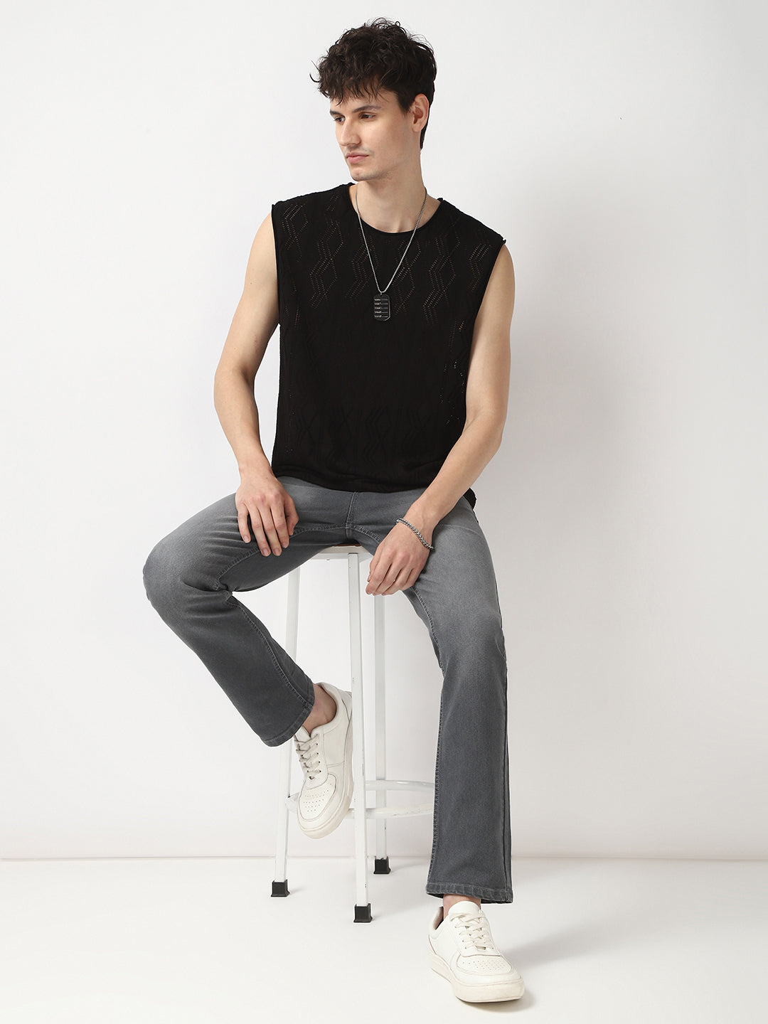 Men's Grey Straight Fit Washed Jeans Stretchable