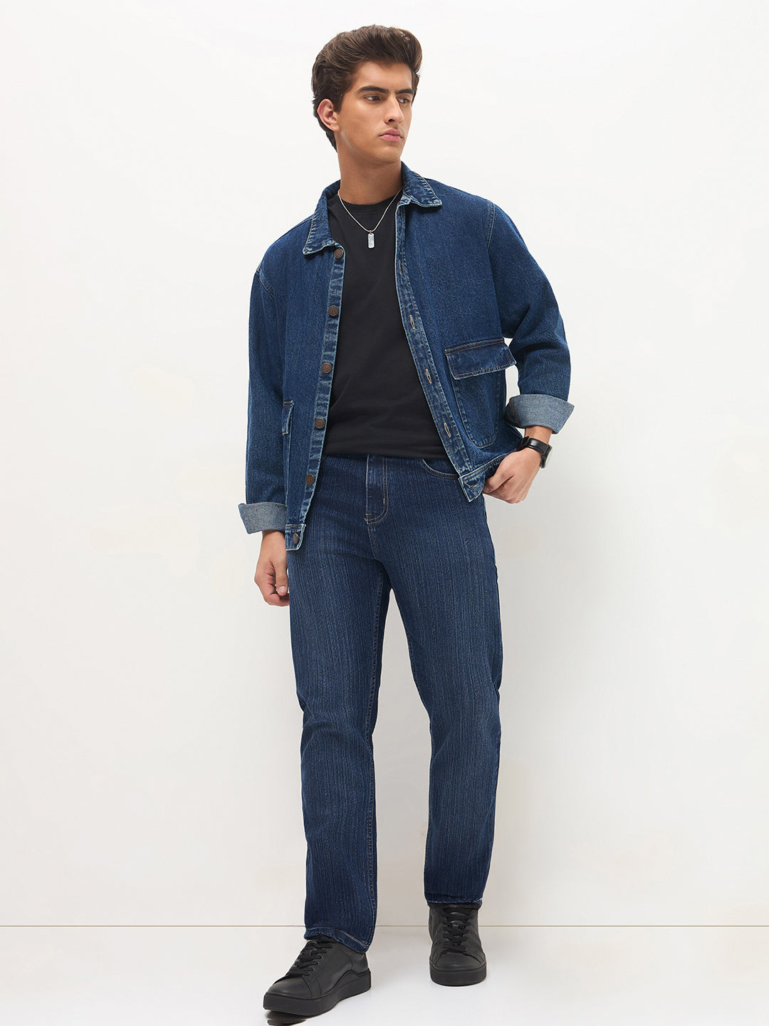Men's Blue Straight Fit Washed Denim Jeans Stretchable