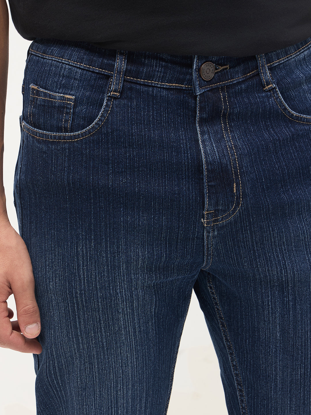 Men's Blue Straight Fit Washed Denim Jeans Stretchable