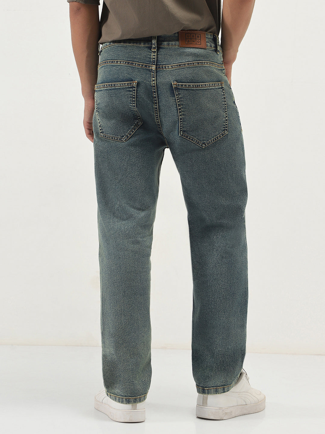 Men's Light Blue Straight Fit Heavy Washed Jeans Stretchable