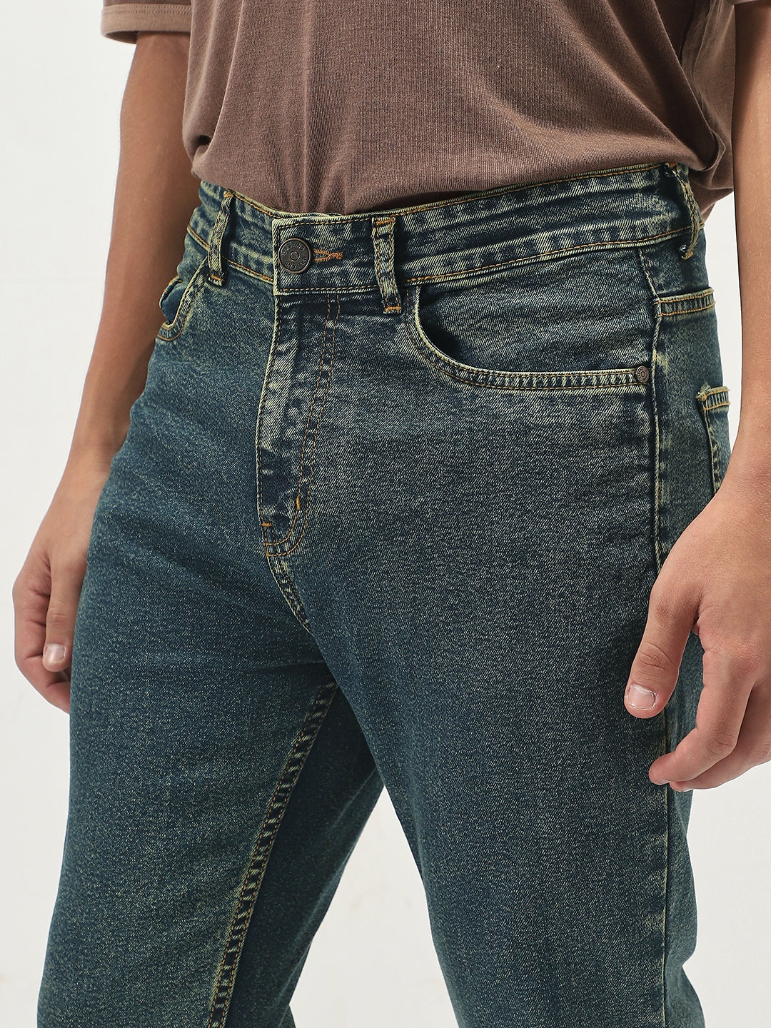 Men's Blue Straight Fit Heavy Washed Jeans Stretchable
