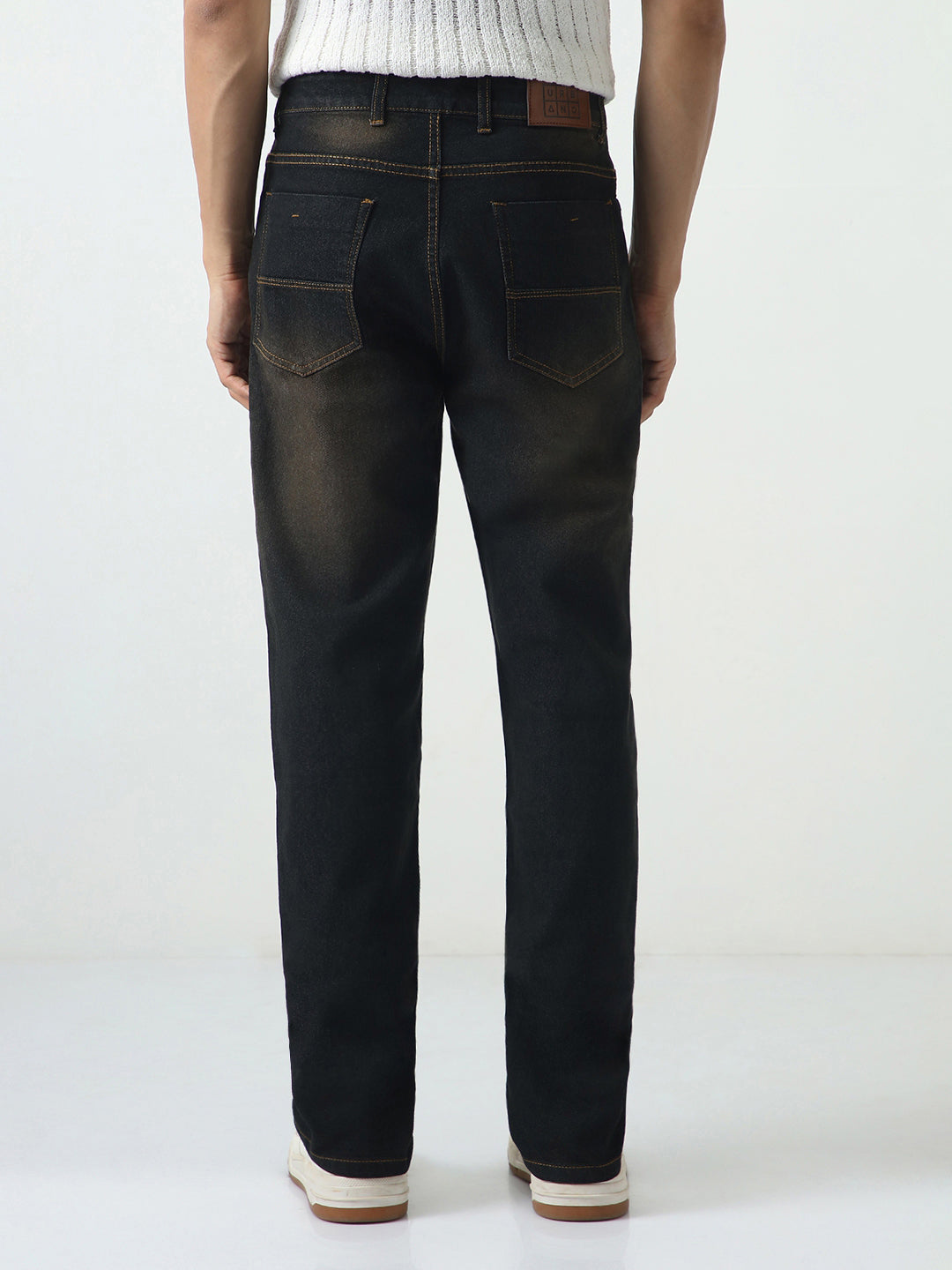 Men's Carbon Blue Straight Fit Heavy Washed Jeans Stretchable