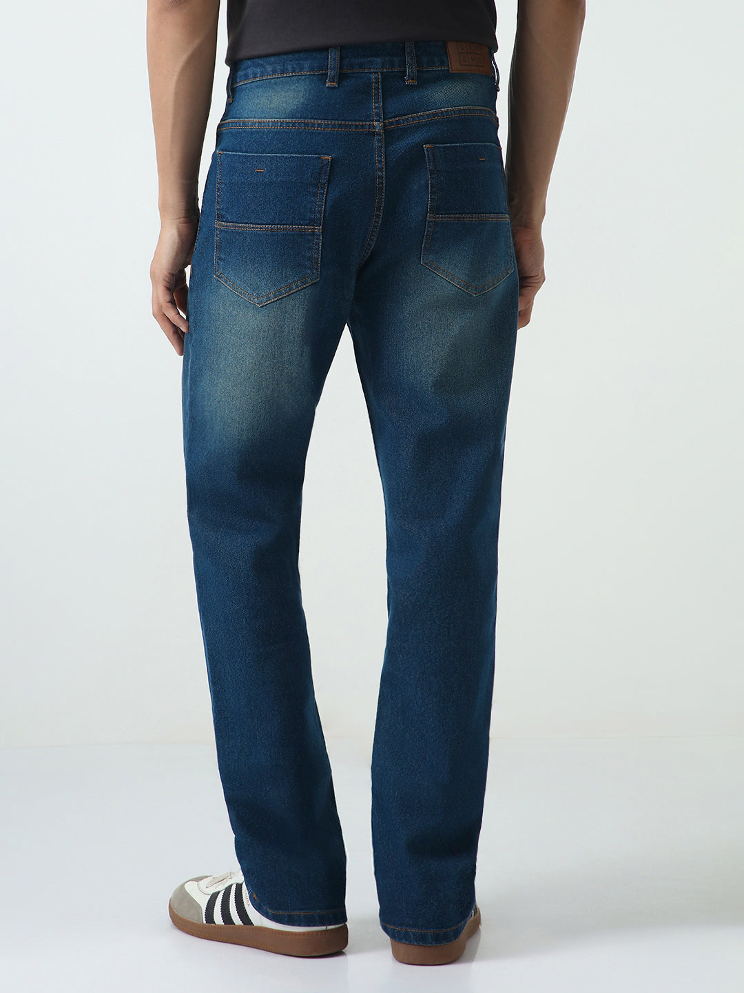 Men's Blue Straight Fit Heavy Washed Jeans Stretchable