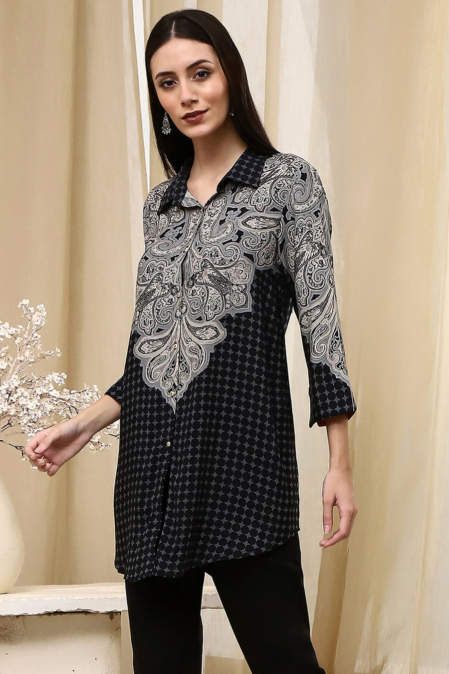 Black Viscose Rayon Straight Shirt Style Kurti K60