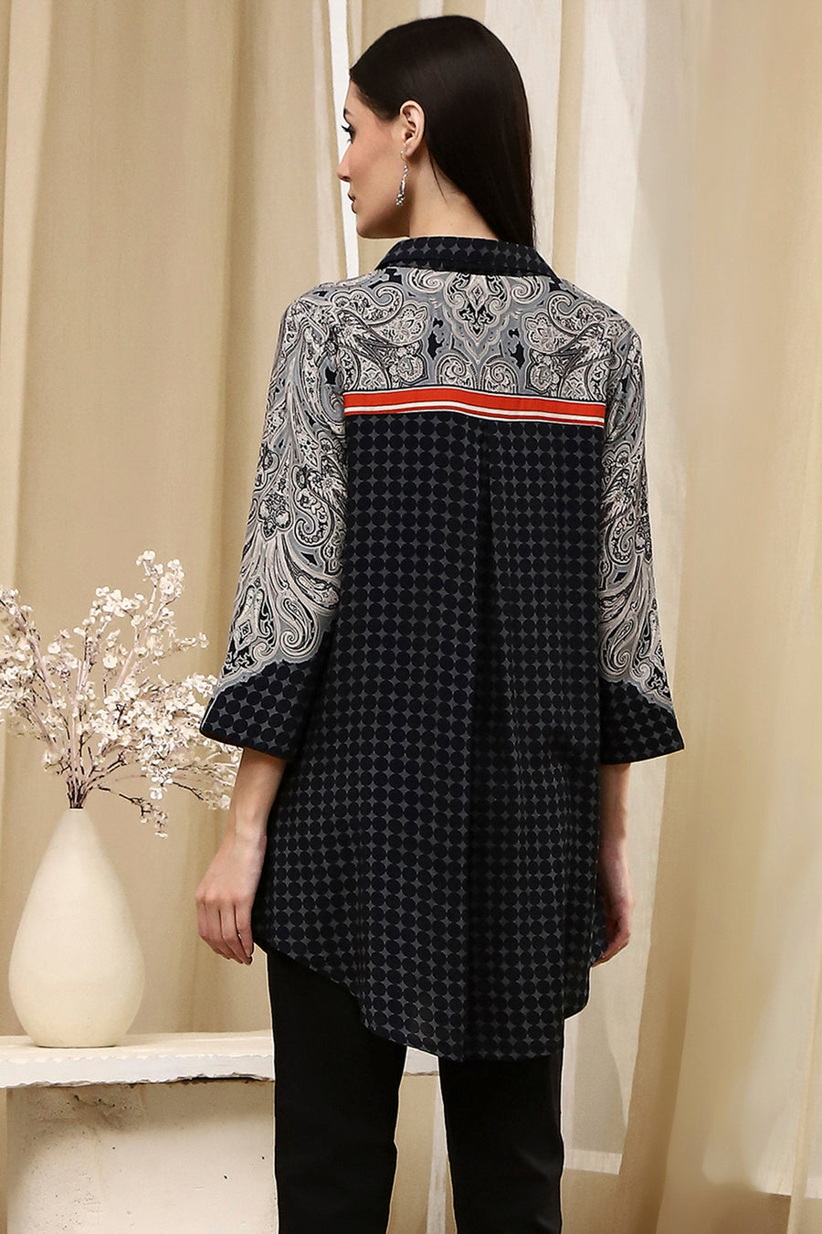 Black Viscose Rayon Straight Shirt Style Kurti K60