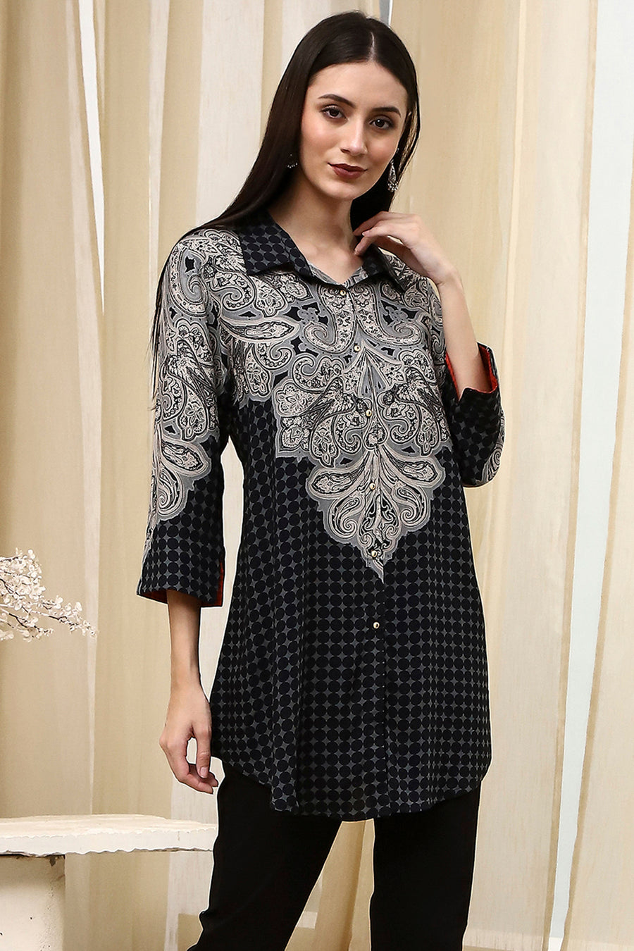 Black Viscose Rayon Straight Shirt Style Kurti K60
