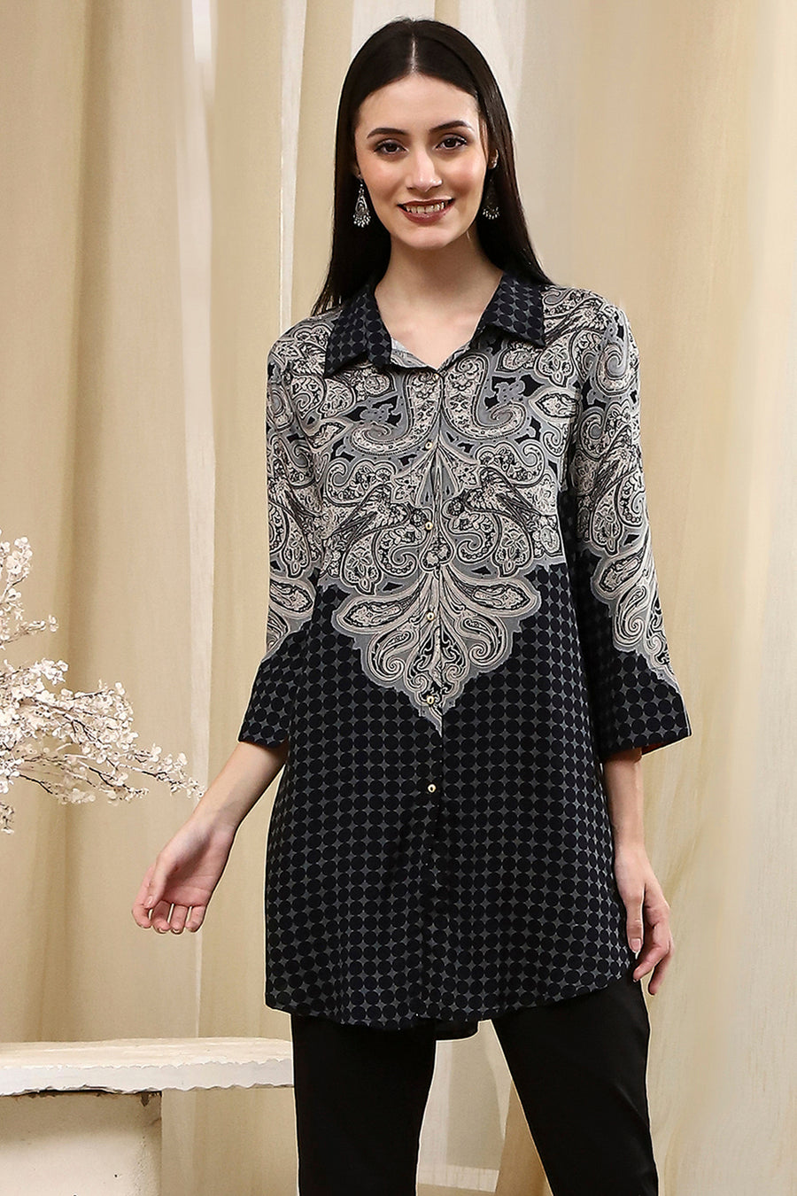 Black Viscose Rayon Straight Shirt Style Kurti K60