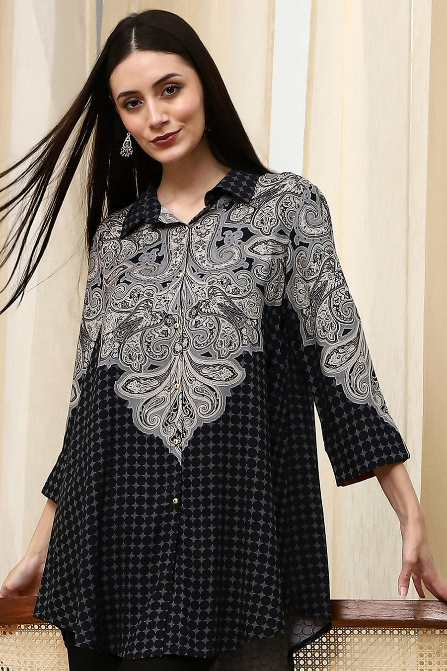 Black Viscose Rayon Straight Shirt Style Kurti K60