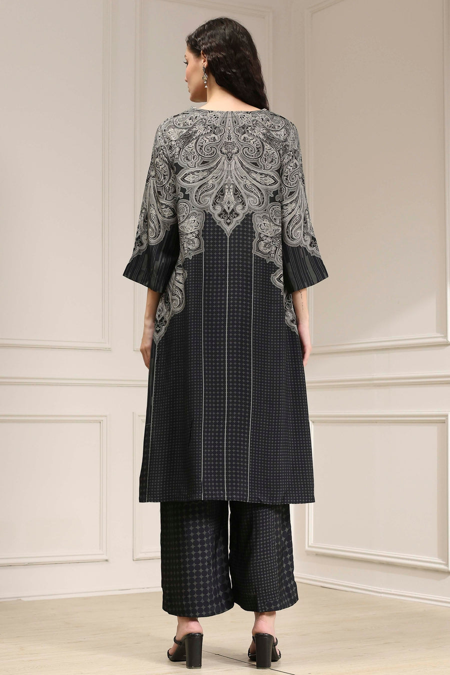 Black Printed Straight Kurta Set CO87