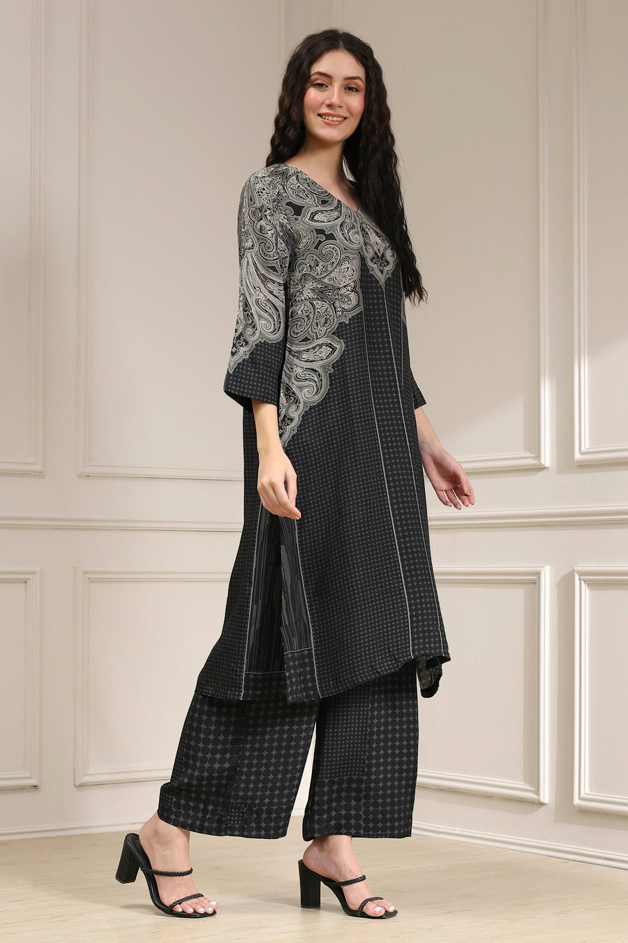 Black Printed Straight Kurta Set CO87