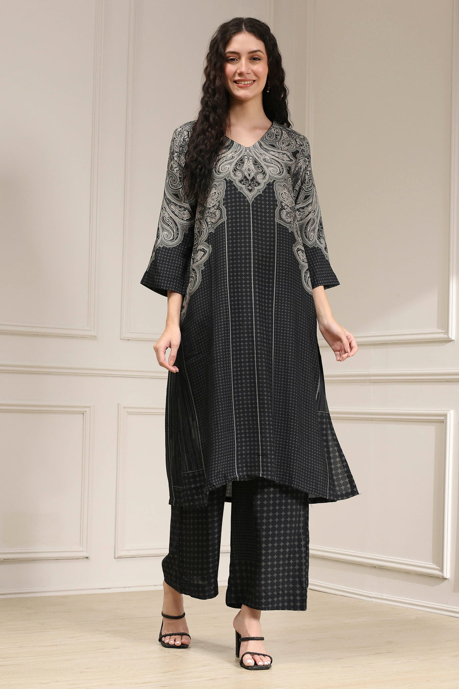 Black Printed Straight Kurta Set CO87