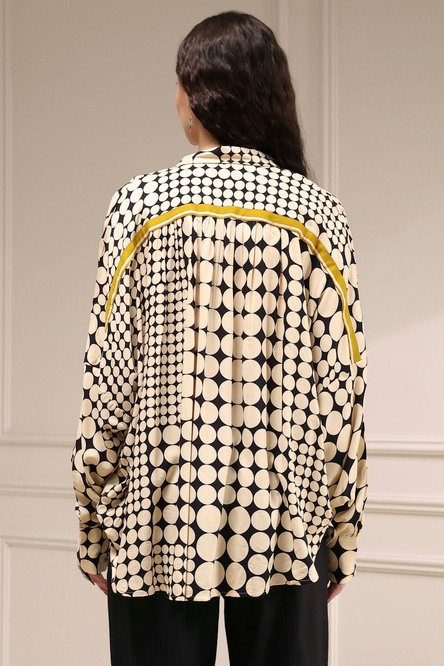 Ivory Viscose Asymmetric Printed Shirt K60