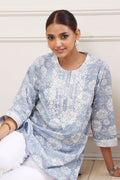 Powder Blue Cotton Printed Short Kurta K60