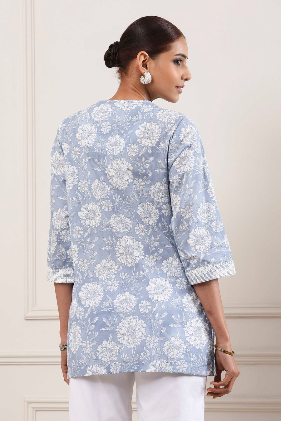 Powder Blue Cotton Printed Short Kurta K60