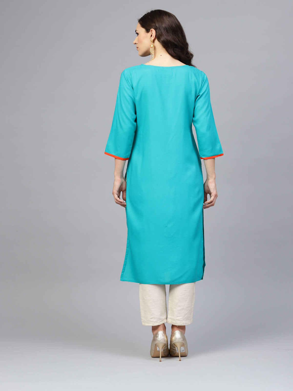 Green Hand Embroidered Straight Rayon Kurta | U3S - view 4
